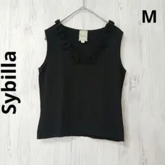 シビラ ノースリーブニット ブラック M 立体フラワー 花モチーフ 薄手 上品のサムネイル