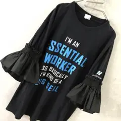 US古着 リメイク オーバーサイズ フリル Tシャツ ブラック L ヴィンテージ