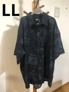 【新品未使用】メンズ　LL 開襟シャツ 総柄 半袖　ブラック　接触冷感