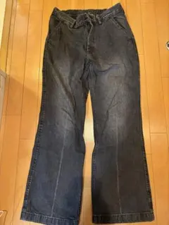 グレー フレアパンツ　デニム　y2karchive 00s 加工デニム　Iライン