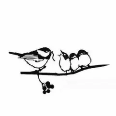 鳥とひな鳥の切り絵