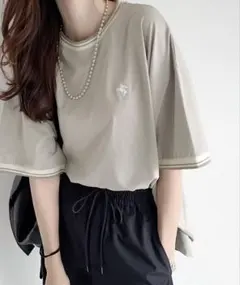 JaVa 刺繍入りオーバーサイズTシャツ ベージュ