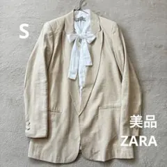 ZARA ザラ テーラードジャケット オフホワイト S 肩パッド入り ロング