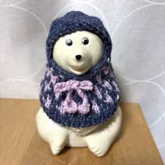【匿名配送】しろくま貯金箱 紺とピンクのリボン付きパーカー　 おまけ付き