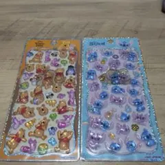 【正規品】プチドロップステッカー2枚セット　ディズニー　プーさん　スティッチ