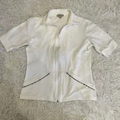 バーバリーロンドンフルジップアップ5分袖スウェットノバチェック刺繍ロゴ　Mサイズ