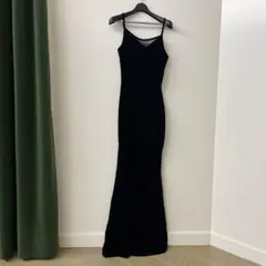 ヴィンテージusa ベロアキャミワンピース　ロングドレス　黒　シースルー