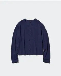 ネイビー UVカットジャージークルーネックカーディガン