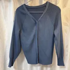 リブ編み長袖カーディガン 青緑