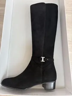 ブラック スエード ロングブーツ バックル付き