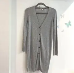 2【S】ユニクロ　ロングカーディガン　リブ　グレー
