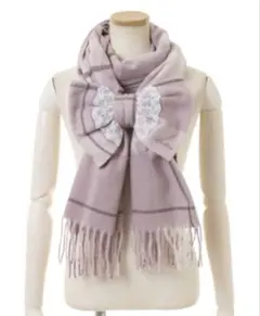 LIZLISA チェックリボンストール ピンク マフラー