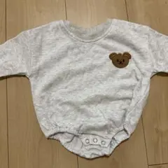 グレー クマ刺繍ロンパース 1-3M