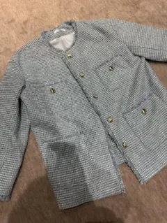 ☆値下げ☆natural couture☆ノーカラージャケット ツイード　ブルー