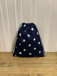 【68aG】ハンドメイド 給食袋 星 ネイビー シンプル