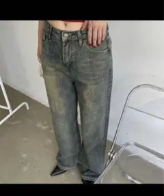 オーロララインストーン付きヴィンテージルーズデニムパンツ