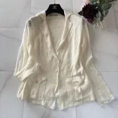 DAMA collection 麻カーディガン　ニット　LL 白