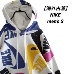 【海外古着】US NIKE ナイキ 総柄ロゴ パーカー S
