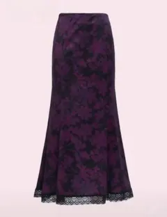 【おまとめ割対象】花柄 ロングスカート ブラック×パープル