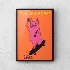 ★A4フレーム付き★オリジナル アートポスター FUN CAT 猫 インテリア