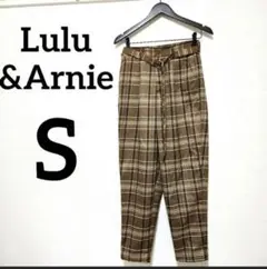 Lulu&Arnie チェック ワイドパンツ S ベルト付 薄手 クラシック
