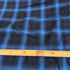 K11●オンブレチェック生地　125cm×2ｍ　ヘリンボーン　ブルー×黒/起毛
