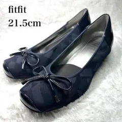未使用級■fitfit【21.5】撥水 ウェッジソール リボン バレエパンプスのサムネイル
