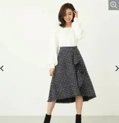 リエンダ　ツイード　ワンピース　rienda Ruffle TweedコンビOP