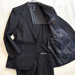 美品 バーバリー ストライプ Lサイズ 日本製 スーツ セットアップ ネイビー