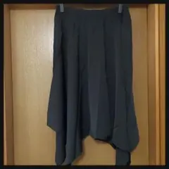黒 フレアスカート ひざ丈 変形 カジュアル 体型隠し
