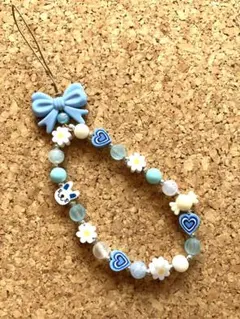水色リボンの携帯ストラップ