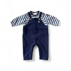 1/10まで値下　mikihouse　ネイビー ストライプロンパース 80　くま