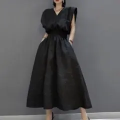 パーティードレス ロング ハイウエスト Vネック Aライン