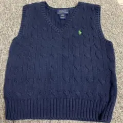 ☆美品ポロラルフローレン　ケーブル網ニットベスト　ネイビー100