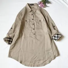 バーバリーロンドン ノバチェック リネンシャツ 七分袖 36 美品