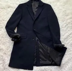 美品✨ スーツセレクト 尾州ウール ヘリンボーン チェスターコート ネイビー L