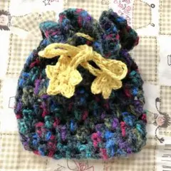 【手編み】かぎ針編み　グラニースクエア巾着ポーチ　ミックスカラー　星空イメージ