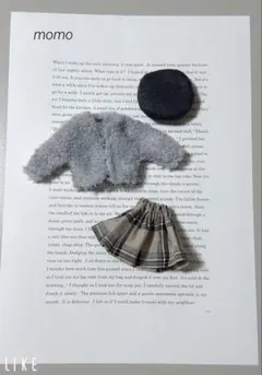 22cmドール服 ショート丈ボアコート♡コーデ3点セット