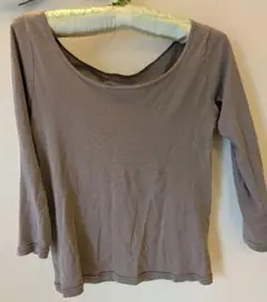 リブ編みグレー長袖トップス