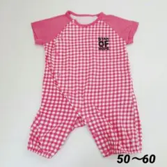 西松屋　ピンク ギンガムチェック ロンパース　50〜60