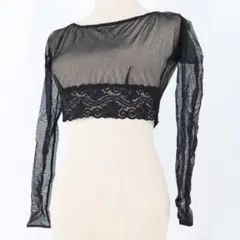 【美品 日本製 社交ダンス衣装】ブラック Chacott ブラウス トップス