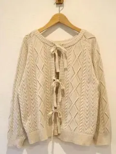 サマンサモスモス 透かし柄 前後着 リボン ニット トップス カーディガン