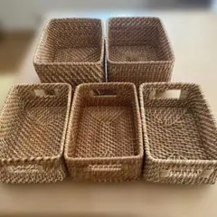 無印良品　ラタンボックス取手付3個、ラタンボックス取手無し2個