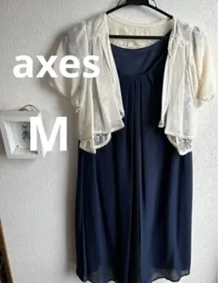 【美品】axes ネイビー シフォン ドレス カーディガン付き
