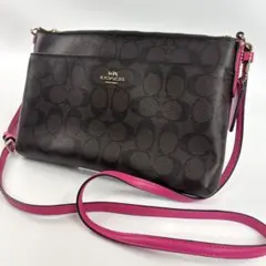 コーチ シグネチャー ショルダーバッグ ボディバッグ 斜め掛け ブラウン　ピンク