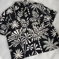 H&M アロハシャツ リーフ柄 半袖シャツ Lブラック 美品 夏のサムネイル