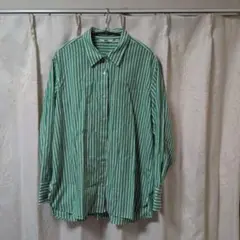 UNIQLO ストライプ 長袖シャツ グリーン L