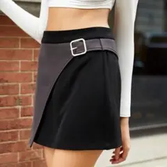 レディース　スカート ミニスカート 巻きスカート風　ツートンカラー