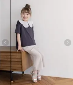 GLOBALWORK　レース襟付きグレージュTシャツ 150cm