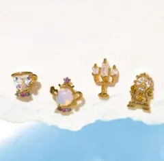 美女と野獣モチーフのピアス4点セット